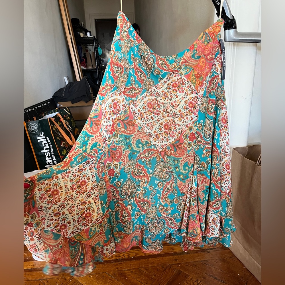 Chaps Boho Paisley Handkerchief Hem Skirt - Size M